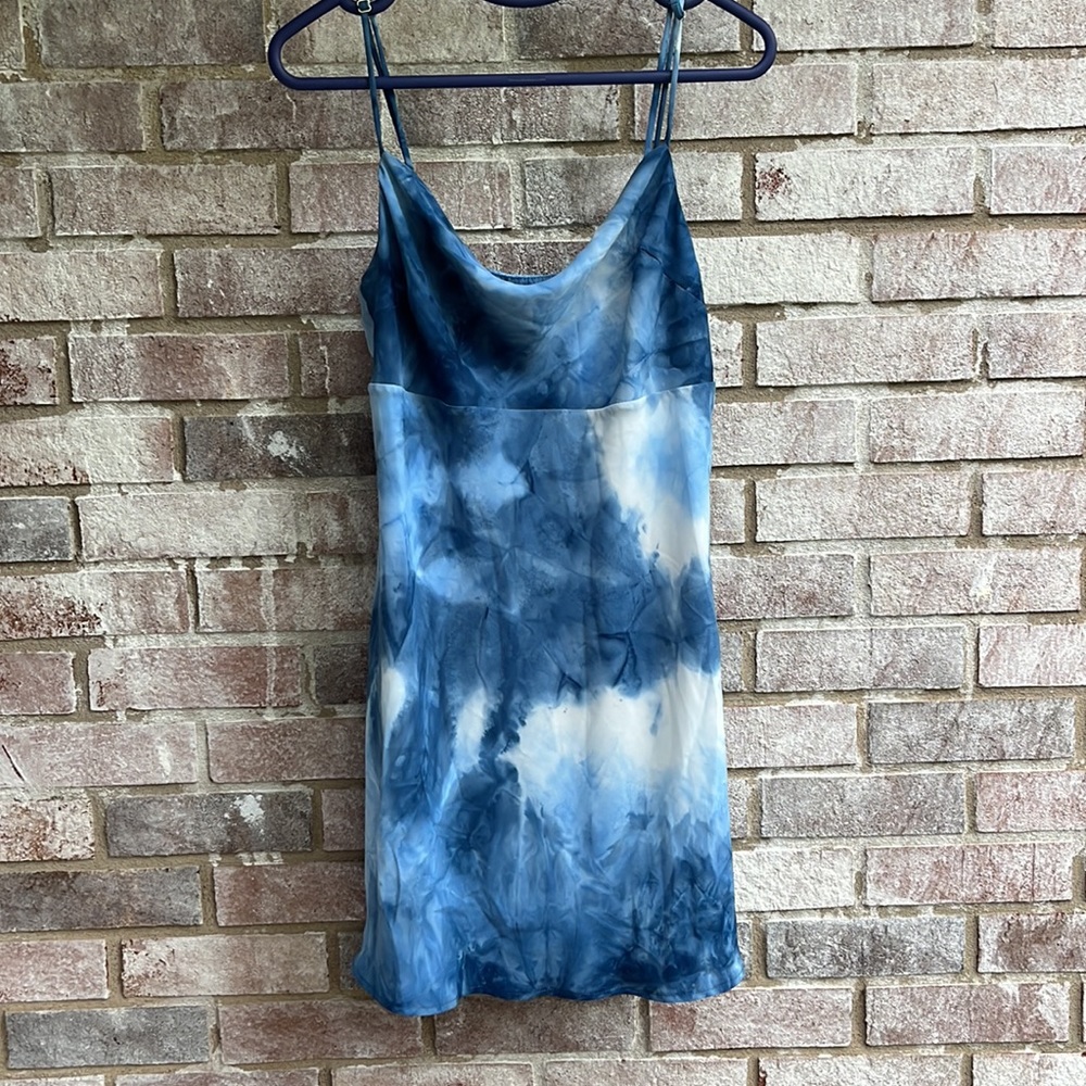 Lulu's Blue and White Tie-Dye Slip Mini Dress